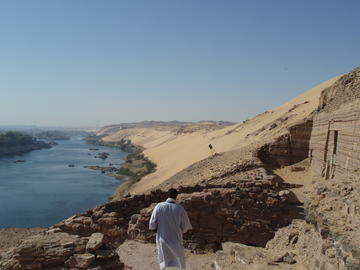 Photo of the tombs of local governors at Aswan, overlooking the Nile