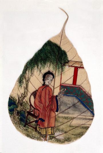 L0022489 Chinese painting on a tree leaf. Credit: Wellcome Library, London. Wellcome Images